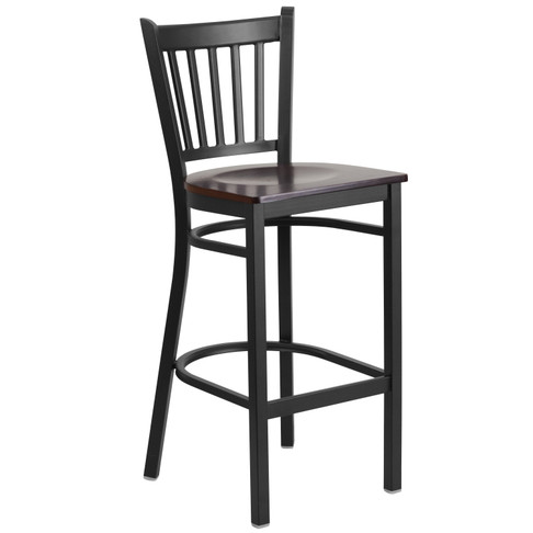 Flash Furniture HERCULES Series Black Vertical Back Metal Restaurant Barstool Walnut Wood Seat, Model# XU-DG-6R6B-VRT-BAR-WALW-GG