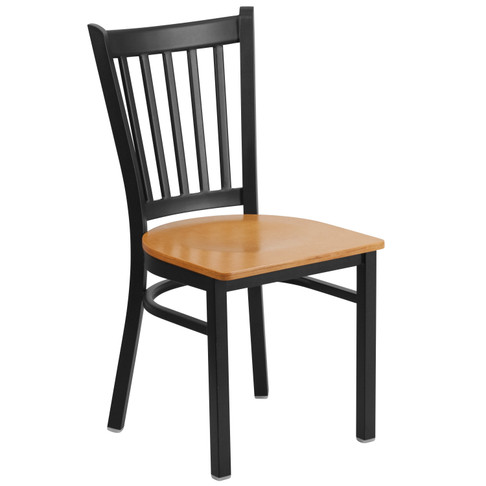Flash Furniture HERCULES Series Black Vertical Back Metal Restaurant Chair Natural Wood Seat, Model# XU-DG-6Q2B-VRT-NATW-GG