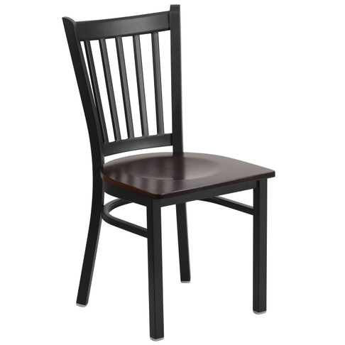 Flash Furniture HERCULES Series Black Vertical Back Metal Restaurant Chair Walnut Wood Seat, Model# XU-DG-6Q2B-VRT-WALW-GG