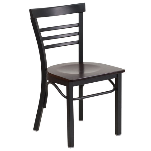 Flash Furniture HERCULES Series Black Three-Slat Ladder Back Metal Restaurant Chair Walnut Wood Seat, Model# XU-DG6Q6B1LAD-WALW-GG