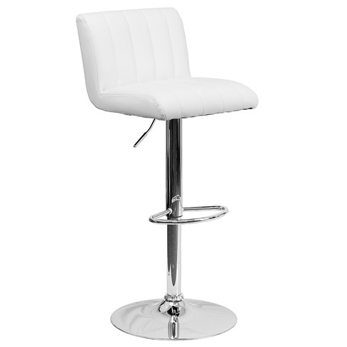 Flash Furniture Contemporary White Vinyl Adjustable Height Bar Stool with Chrome Base, Model CH-112010-WH-GG