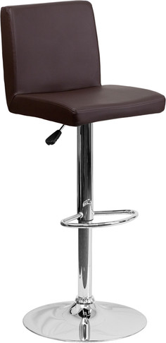 Flash Furniture Contemporary Brown Vinyl Adjustable Height Bar Stool with Chrome Base, Model CH-92066-BRN-GG