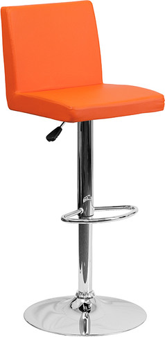 Flash Furniture Contemporary Orange Vinyl Adjustable Height Bar Stool with Chrome Base, Model CH-92066-ORG-GG