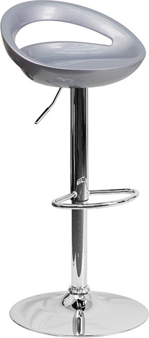 Flash Furniture Contemporary Silver Plastic Adjustable Height Bar Stool with Chrome Base, Model CH-TC3-1062-SIL-GG