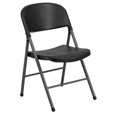 Flash Furniture HERCULES Series 330 lb. Capacity Black Plastic Folding Chair with Charcoal Frame Model DAD-YCD-50-GG