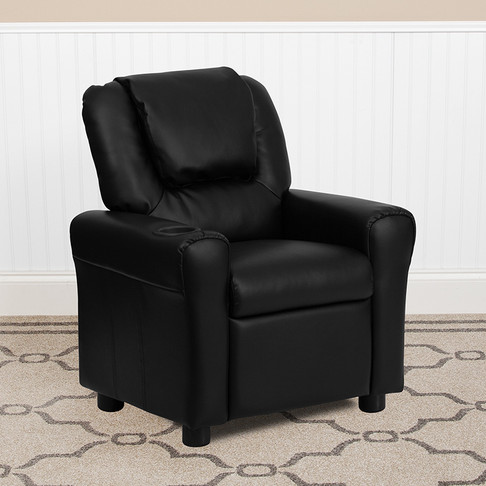 Flash Furniture Contemporary Black Leather Kids Recliner with Cup Holder and Headrest Model DG-ULT-KID-BK-GG 2