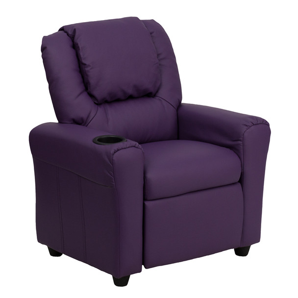 Flash Furniture Contemporary Purple Vinyl Kids Recliner with Cup Holder and Headrest Model DG-ULT-KID-PUR-GG