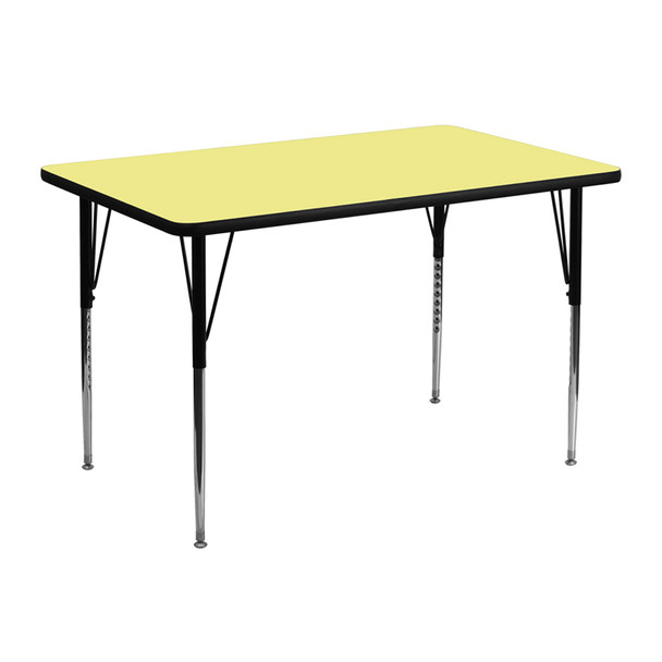 Flash Furniture 30''W x 48''L Rectangular Activity Table with Yellow Thermal Fused Laminate Top and Standard Height Adjustable Legs Model XU-A3048-REC-YEL-T-A-GG