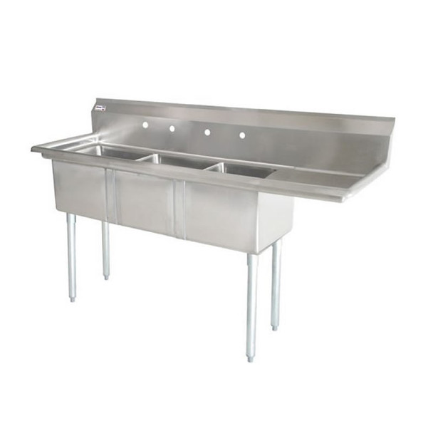 Omcan (Fma) 24" x 24" x 14" Three Tub Sink w/ 1.8" Corner Drain & Right Drain Board NSF, Model 25260