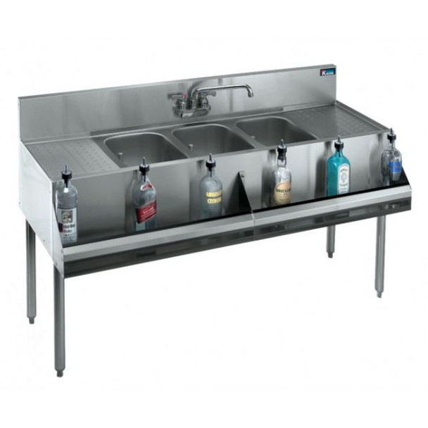 Krowne Metal Royal 1800 Series 84" Three Compartment Bar Sink, 24" Drainboards On Left/Right, Model# KR18-73C