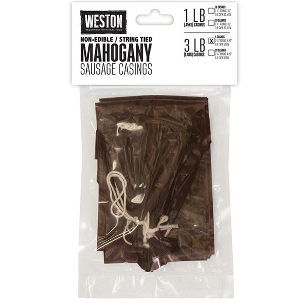 Weston Mahogany Sausage Casings - 2.5" x 20" - 5 ct - Makes 15 lbs, Model# 19-0212-W