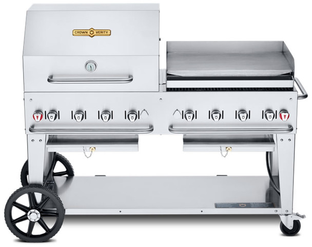 Crown Verity 60" Mobile Grill Dome & Griddle w/ 30" Roll Dome Bun Rack & 30" Griddle NG, Model# CV-MCB-60RGP-NG