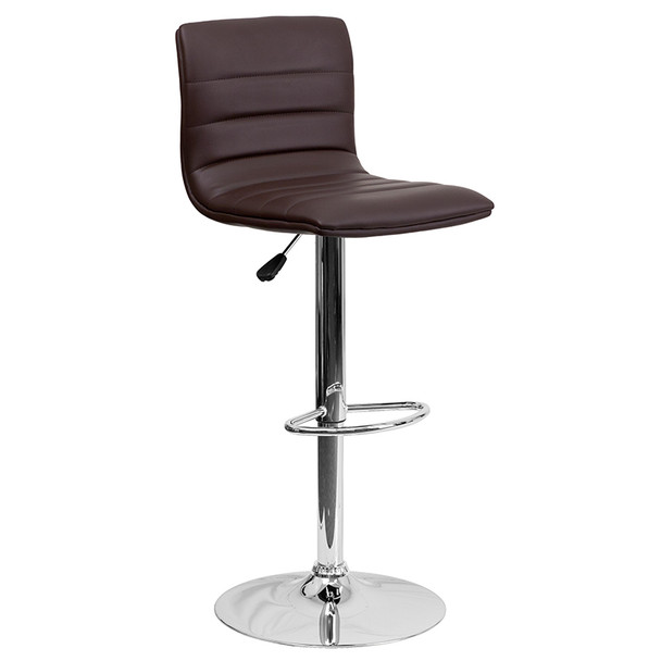 Flash Furniture Contemporary Brown Vinyl Adjustable Height Bar Stool with Chrome Base, Model CH-92023-1-BRN-GG