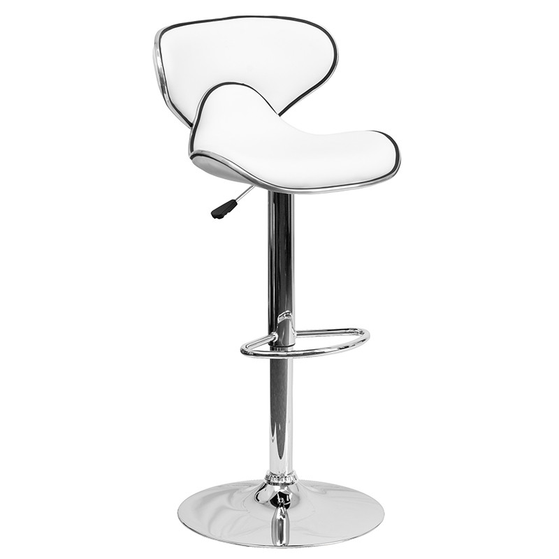 Flash Furniture Contemporary Cozy Mid-Back White Vinyl Adjustable Height Barstool with Chrome Base, Model# DS-815-WH-GG
