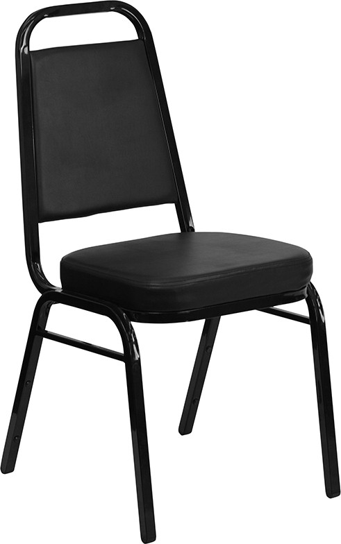 Flash Furniture HERCULES Series Trapezoidal Back Stacking Banquet Chair in Black Vinyl Black Frame, Model# FD-BHF-1-GG