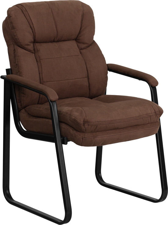 Flash Furniture Brown Microfiber Executive Side Reception Chair with Lumbar Support and Sled Base, Model# GO-1156-BN-GG