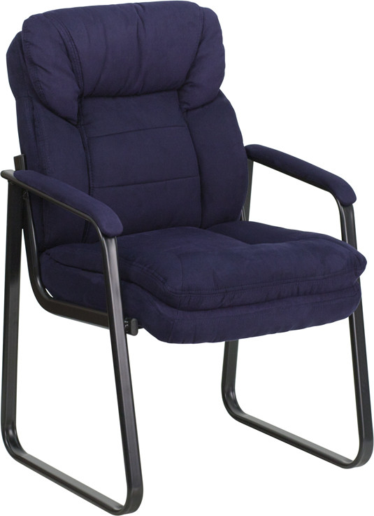 Flash Furniture Navy Microfiber Executive Side Reception Chair with Lumbar Support and Sled Base, Model# GO-1156-NVY-GG