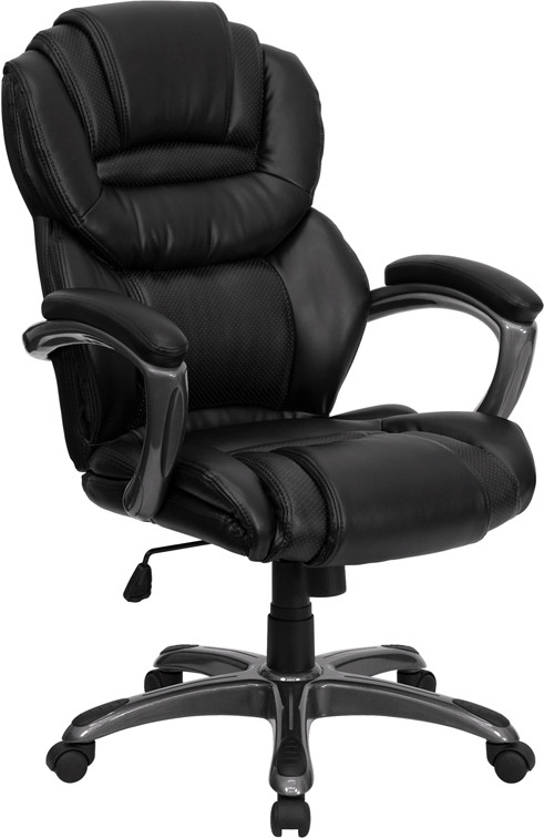 Flash Furniture High Back Black LeatherSoft Executive Swivel Ergonomic Office Chair with Arms, Model# GO-901-BK-GG