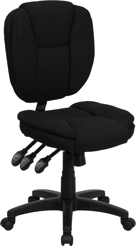 Flash Furniture Mid-Back Black Fabric Multifunction Swivel Ergonomic Task Office Chair with Pillow Top Cushioning, Model# GO-930F-BK-GG