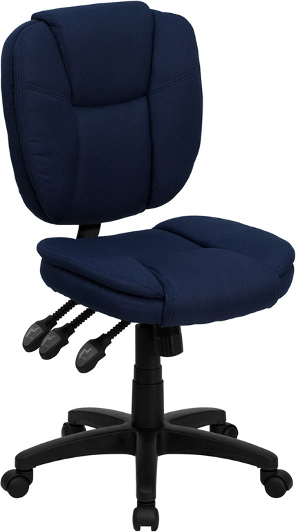 Flash Furniture Mid-Back Navy Blue Fabric Multifunction Swivel Ergonomic Task Office Chair with Pillow Top Cushioning, Model# GO-930F-NVY-GG
