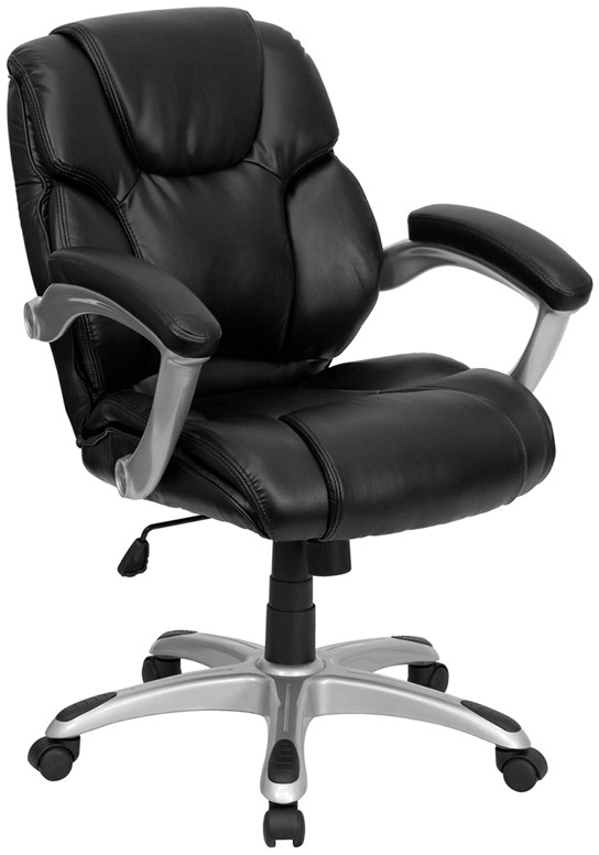 Flash Furniture Mid-Back Black LeatherSoft Layered Upholstered Executive Swivel Ergonomic Office Chair with Silver Nylon Base and Arms, Model#