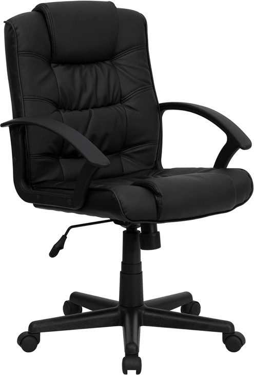 Flash Furniture Mid-Back Black LeatherSoft Swivel Task Office Chair with Arms, Model# GO-937M-BK-LEA-GG