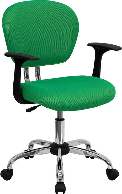 Flash Furniture Mid-Back Bright Green Mesh Padded Swivel Task Office Chair with Chrome Base and Arms, Model# H-2376-F-BRGRN-ARMS-GG