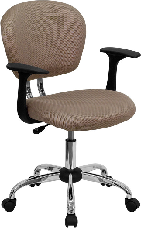 Flash Furniture Mid-Back Coffee Brown Mesh Padded Swivel Task Office Chair with Chrome Base and Arms, Model# H-2376-F-COF-ARMS-GG