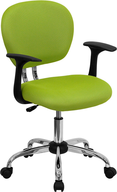 Flash Furniture Mid-Back Apple Green Mesh Padded Swivel Task Office Chair with Chrome Base and Arms, Model# H-2376-F-GN-ARMS-GG