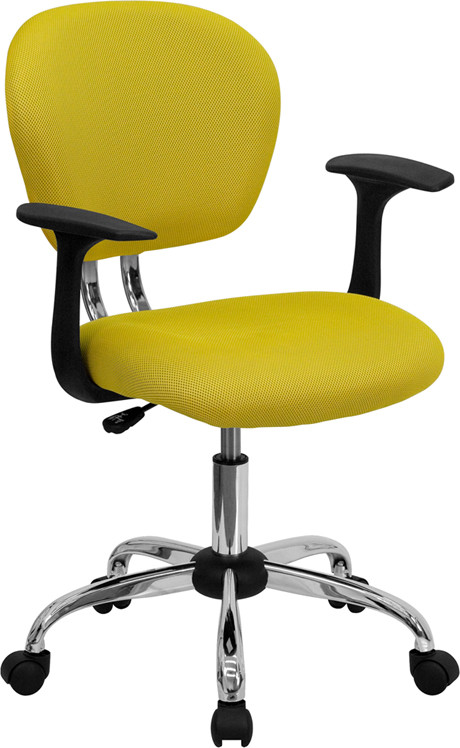 Flash Furniture Mid-Back Yellow Mesh Padded Swivel Task Office Chair with Chrome Base and Arms, Model# H-2376-F-YEL-ARMS-GG