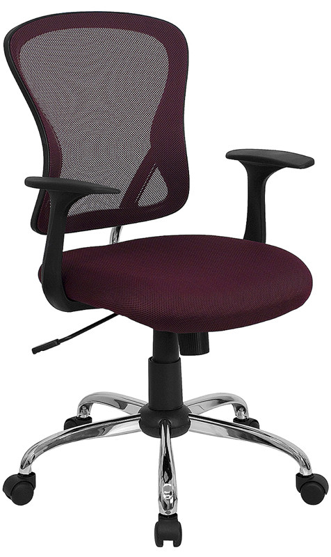 Flash Furniture Mid-Back Burgundy Mesh Swivel Task Office Chair with Chrome Base and Arms, Model# H-8369F-ALL-BY-GG