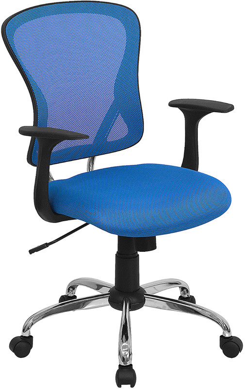 Flash Furniture Mid-Back Blue Mesh Swivel Task Office Chair with Chrome Base and Arms, Model# H-8369F-BL-GG