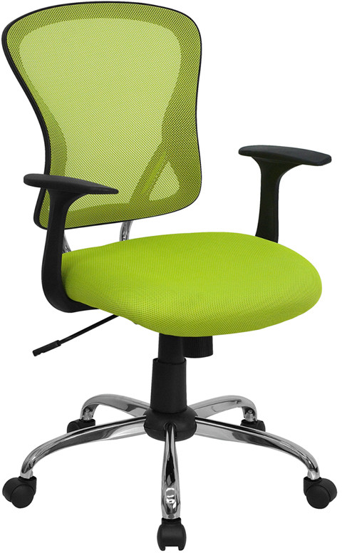 Flash Furniture Mid-Back Green Mesh Swivel Task Office Chair with Chrome Base and Arms, Model# H-8369F-GN-GG