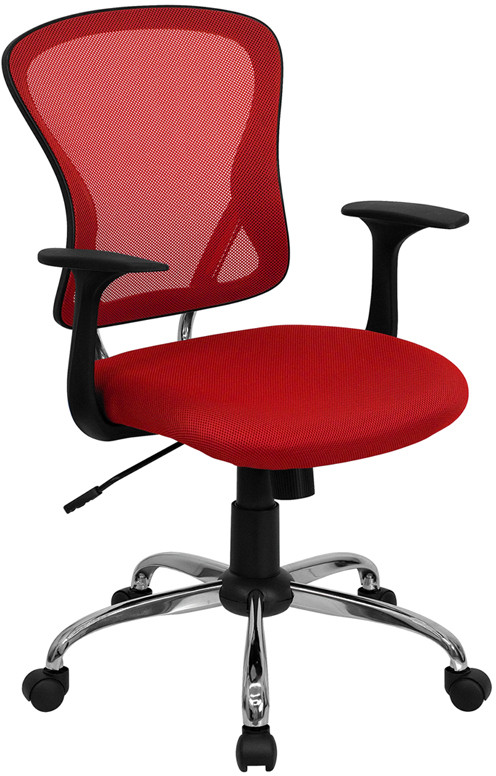 Flash Furniture Mid-Back Red Mesh Swivel Task Office Chair with Chrome Base and Arms, Model# H-8369F-RED-GG