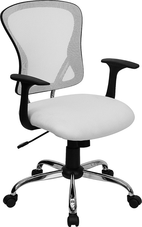 Flash Furniture Mid-Back White Mesh Swivel Task Office Chair with Chrome Base and Arms, Model# H-8369F-WHT-GG