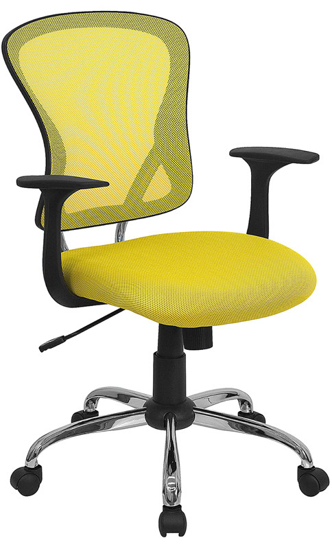 Flash Furniture Mid-Back Yellow Mesh Swivel Task Office Chair with Chrome Base and Arms, Model# H-8369F-YEL-GG