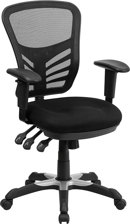 Flash Furniture Mid-Back Black Mesh Multifunction Executive Swivel Ergonomic Office Chair with Adjustable Arms, Model# HL-0001-GG