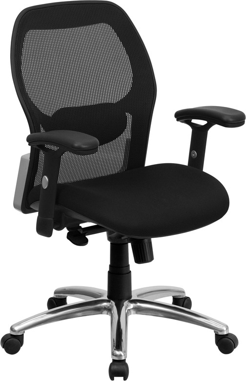 Flash Furniture Mid-Back Black Super Mesh Executive Swivel Office Chair with Knee Tilt Control and Adjustable Lumbar & Arms, Model# LF-W42-GG