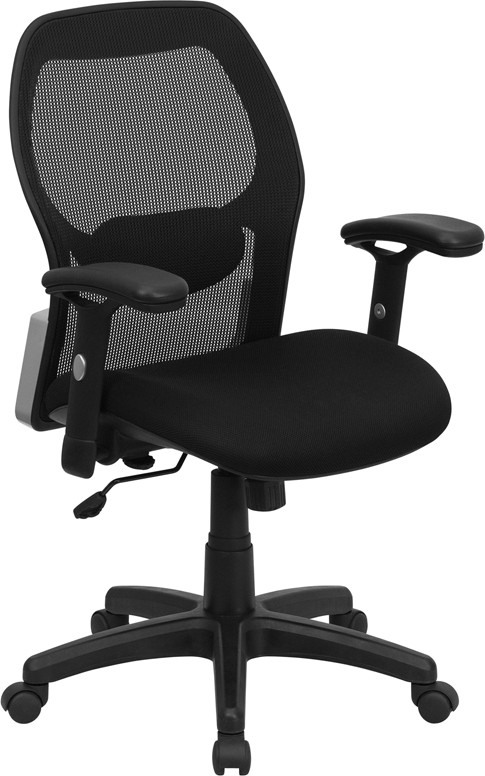 Flash Furniture Mid-Back Black Super Mesh Executive Swivel Office Chair with Adjustable Lumbar & Arms, Model# LF-W42B-GG