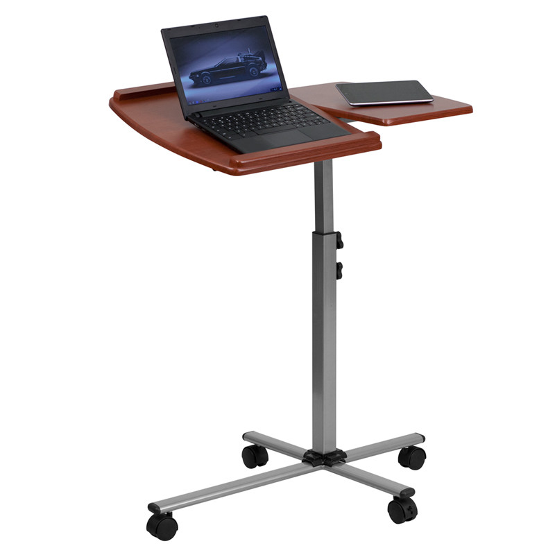 Flash Furniture Angle and Height Adjustable Mobile Laptop Computer Table with Cherry Top, Model# NAN-JN-2762-GG