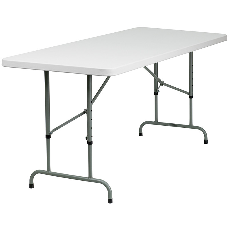 Flash Furniture 6-Foot Height Adjustable Granite White Plastic Folding Table, Model# RB-3072ADJ-GG
