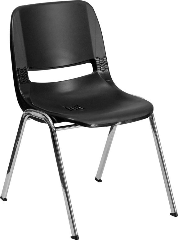 Flash Furniture HERCULES Series 440 lb. Capacity Kid's Black Ergonomic Shell Stack Chair with Chrome Frame and 14" Seat Height, Model#