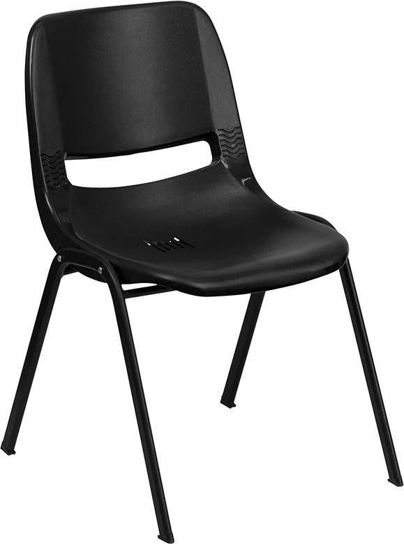 Flash Furniture HERCULES Series 440 lb. Capacity Kid's Black Ergonomic Shell Stack Chair with Black Frame and 14" Seat Height, Model#