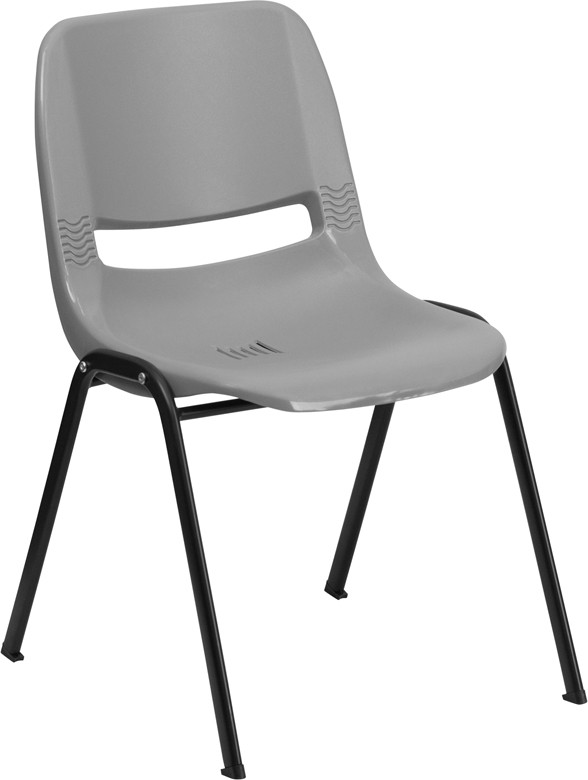 Flash Furniture HERCULES Series 880 lb. Capacity Gray Ergonomic Shell Stack Chair with Black Frame, Model# RUT-EO1-GY-GG