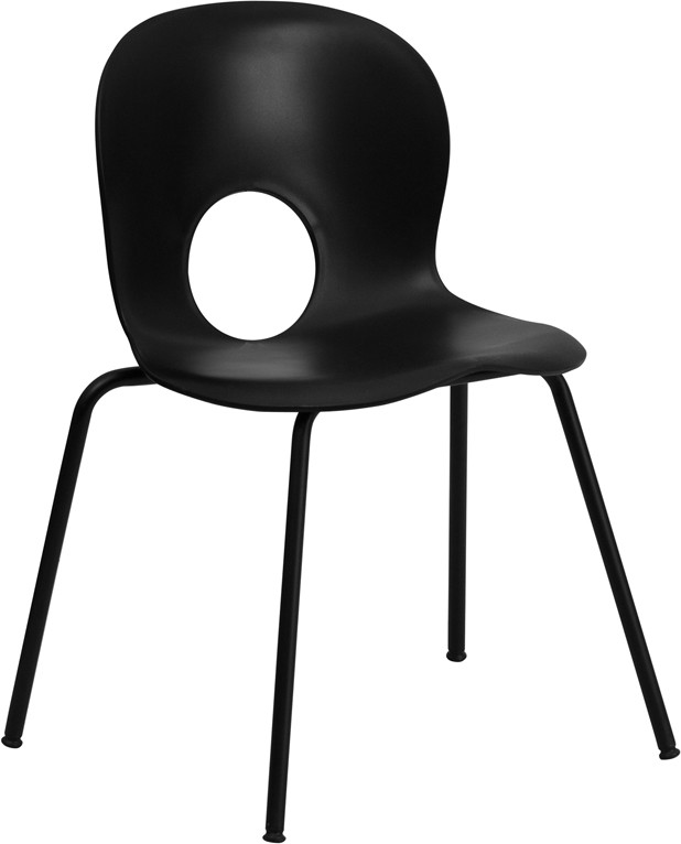 Flash Furniture HERCULES Series 770 lb. Capacity Designer Black Plastic Stack Chair with Black Frame, Model# RUT-NC258-BK-GG