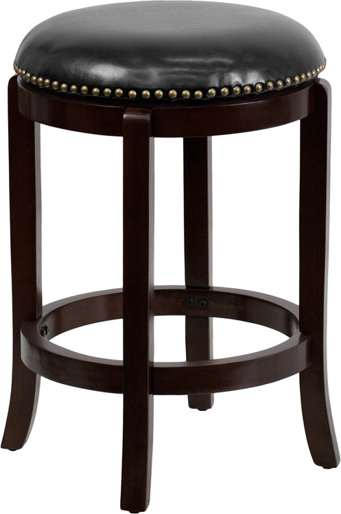 Flash Furniture 24" High Backless Cappuccino Wood Counter Height Stool with Black LeatherSoft Swivel Seat, Model# TA-68924-CA-CTR-GG