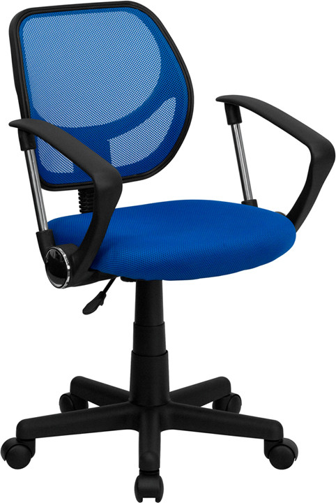 Flash Furniture Low Back Blue Mesh Swivel Task Office Chair with Curved Square Back and Arms, Model# WA-3074-BL-A-GG