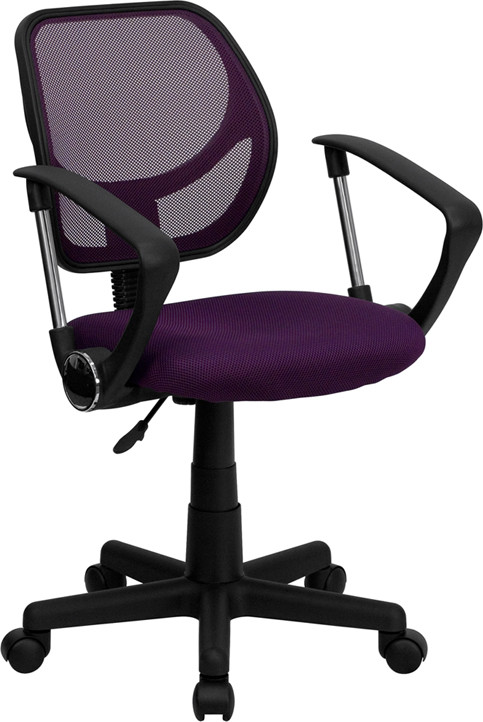Flash Furniture Low Back Purple Mesh Swivel Task Office Chair with Arms, Model# WA-3074-PUR-A-GG