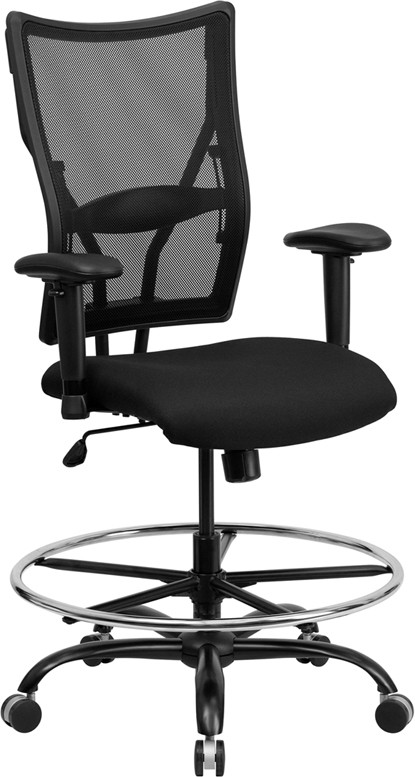 Flash Furniture HERCULES Series Big & Tall 400 lb. Rated Black Mesh Ergonomic Drafting Chair with Adjustable Arms, Model# WL-5029SYG-AD-GG