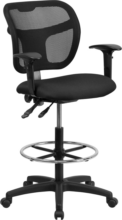 Flash Furniture Mid-Back Black Mesh Drafting Chair with Back Height Adjustment and Adjustable Arms, Model# WL-A7671SYG-BK-AD-GG